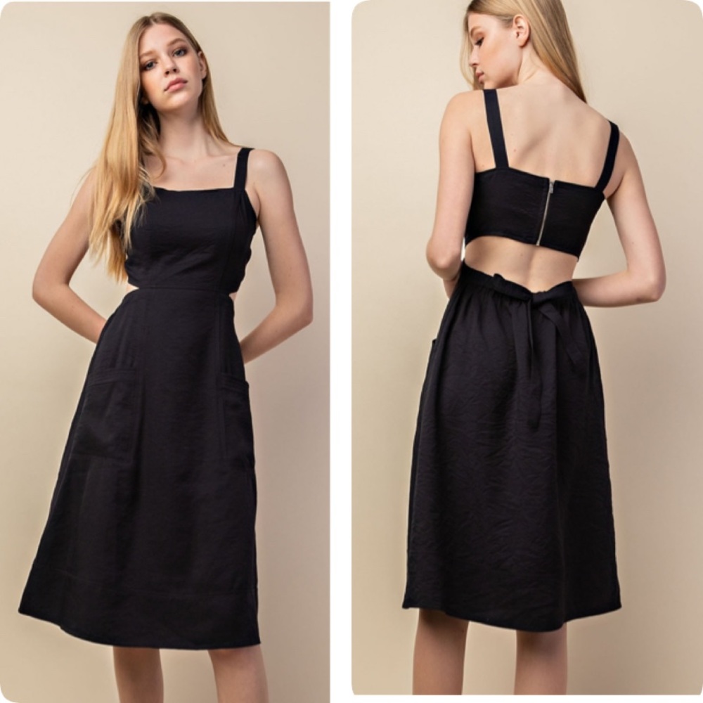 Navy Blue Cut Out Back Dress